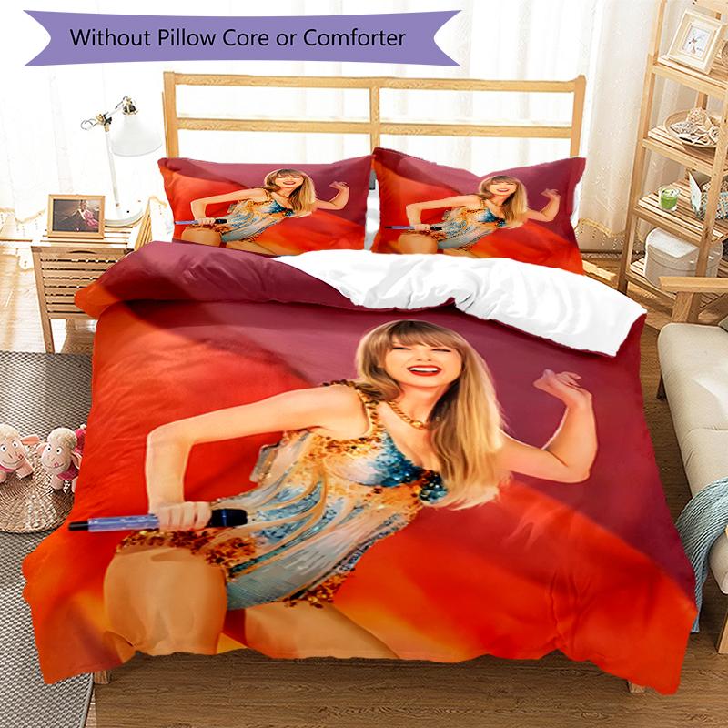 3pcs Taylor Swift Pattern Bedding Set Duvet Cover Set Includes Duvet Cover &pillowcases, Perfect All Season Bedroom Decoration & Gift