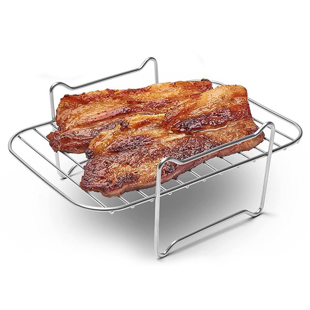 2 st Air Fryer-ställ 304 Rostfritt stål Dehydratorställ med 4 Grillspett för 8QT Dubbelkorg