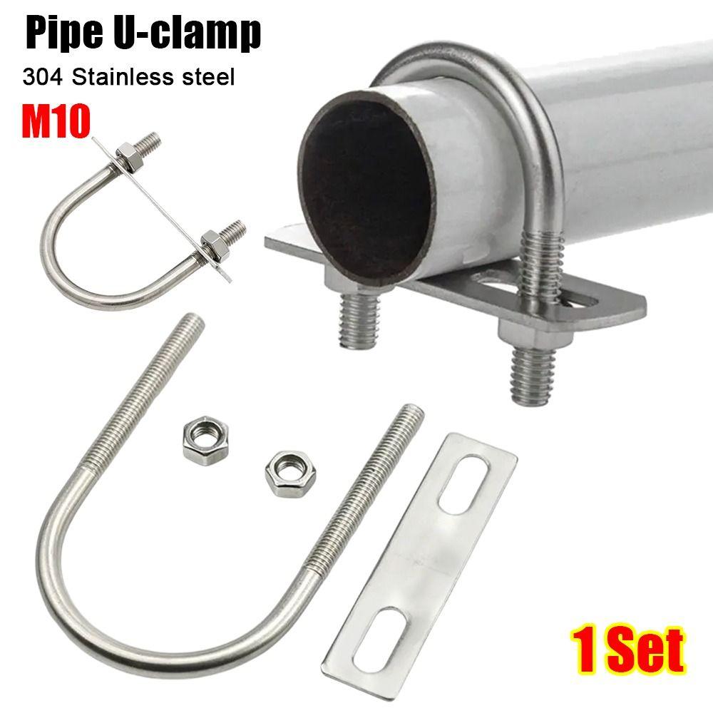 1Set Durable 304 Stainless Steel M10 Round Tube Clamp With Baffle Screws Round Bolt Right Angle U-bolt for Round Tube