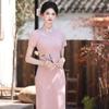 1011 spring and summer new cheongsam new Chinese style stand-up collar pink cheongsam engagement return dress slim women cheongsam