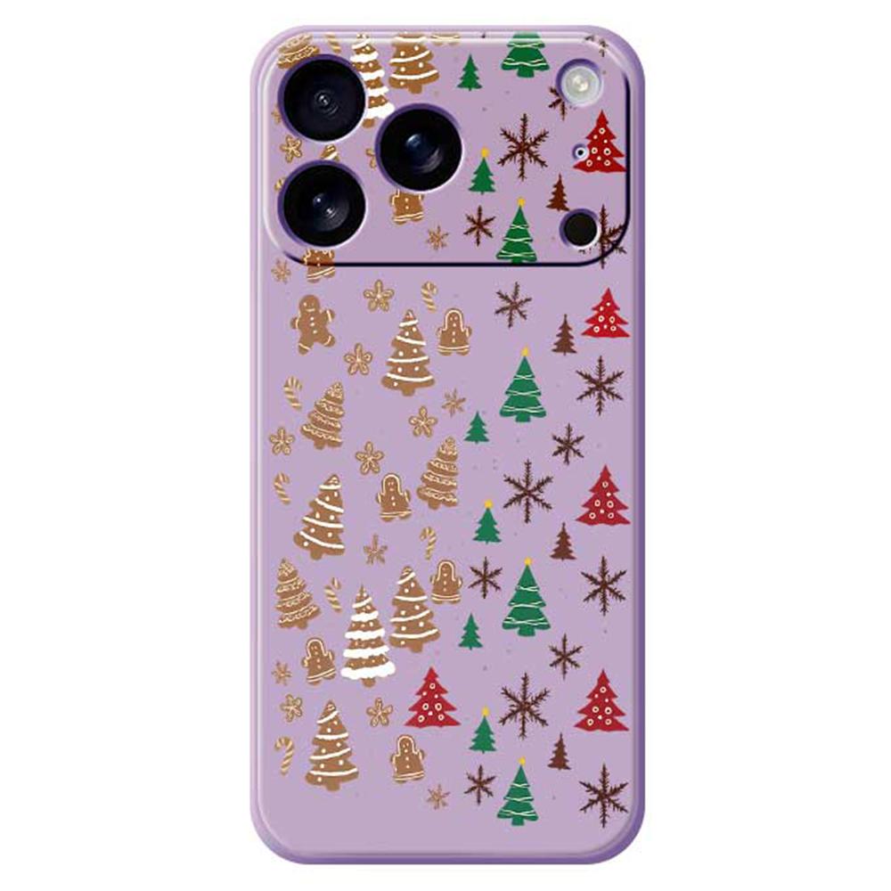 

For iPhone 17 Pro Case Christmas Tree Gingerbread Pattern Printing Straight Edge TPU Phone Back Cover Purple