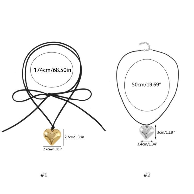 Chunky-Heart Choker Necklace Big Heart Pendant Tie-up Choker Necklace Adjustable Chain for Women Teen Girls Y2K Jewelry