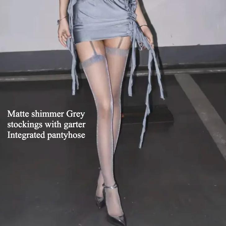 Korean Girl Tights Matte Shimmer Grey Stockings With Garter Integrated Pantyhose For Women Young Girl Friend