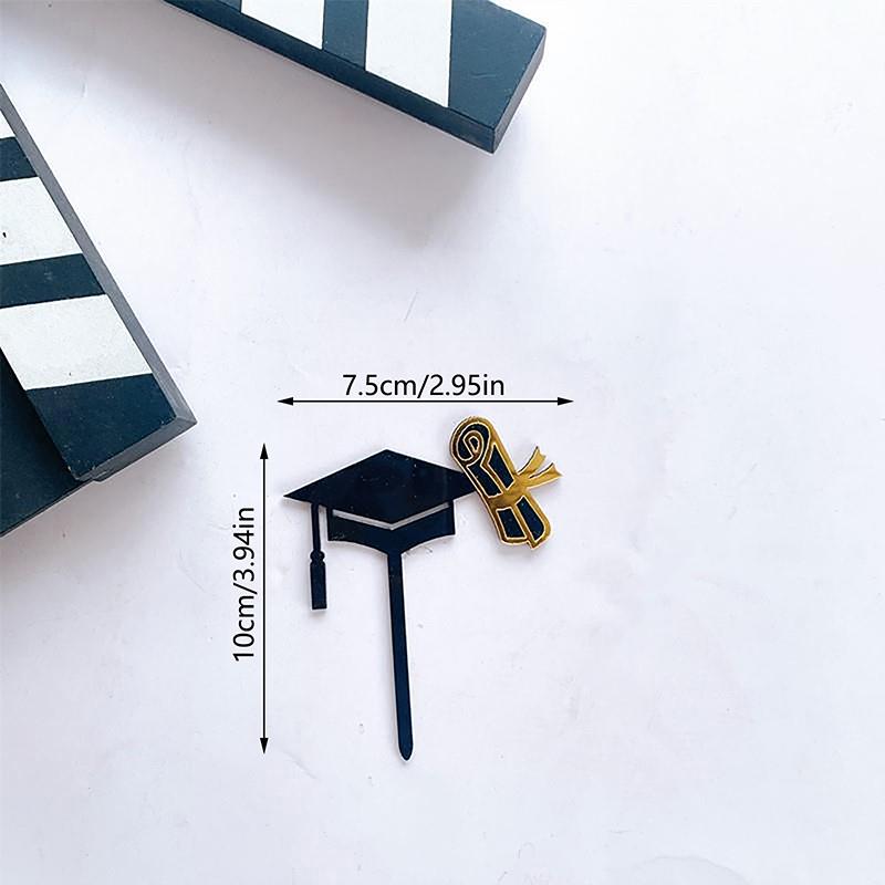 1Pcs Congrats Cake Topper Happy Graduation Gold Black Acrylic Cake Toppers College Celebration Party Decorations