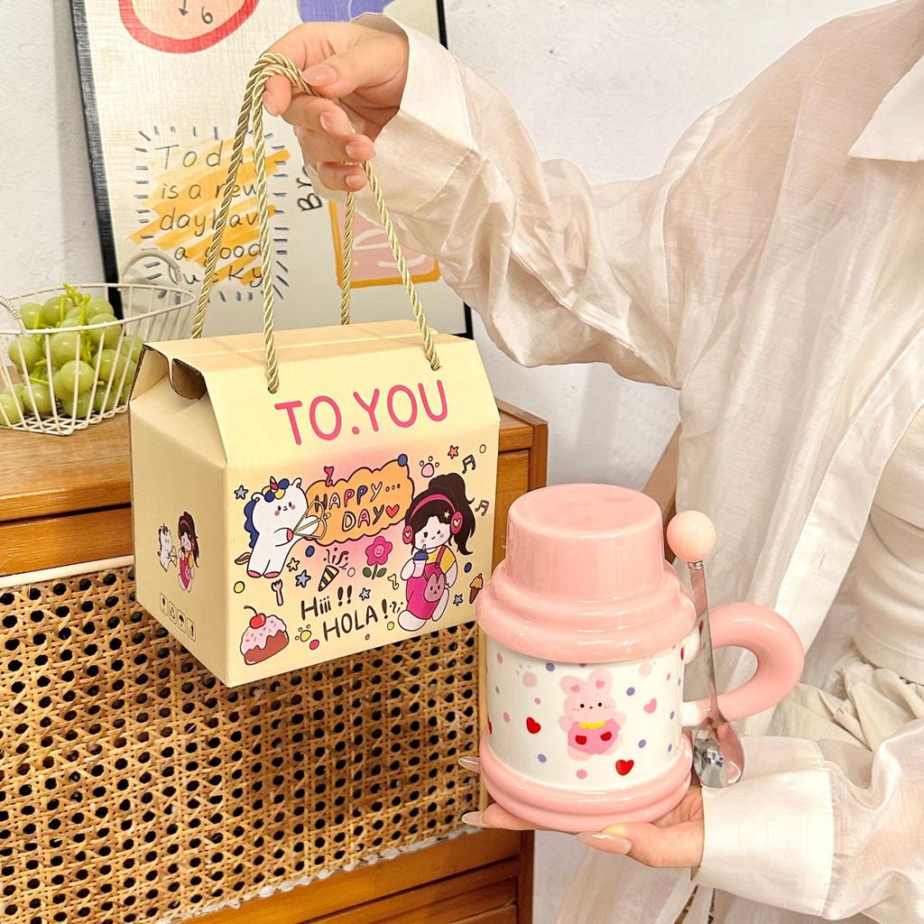 Cute Polka Dot Puppy Couple Water Cup High Value Ceramic Mug with Lid for Home Breakfast Coffee Cup