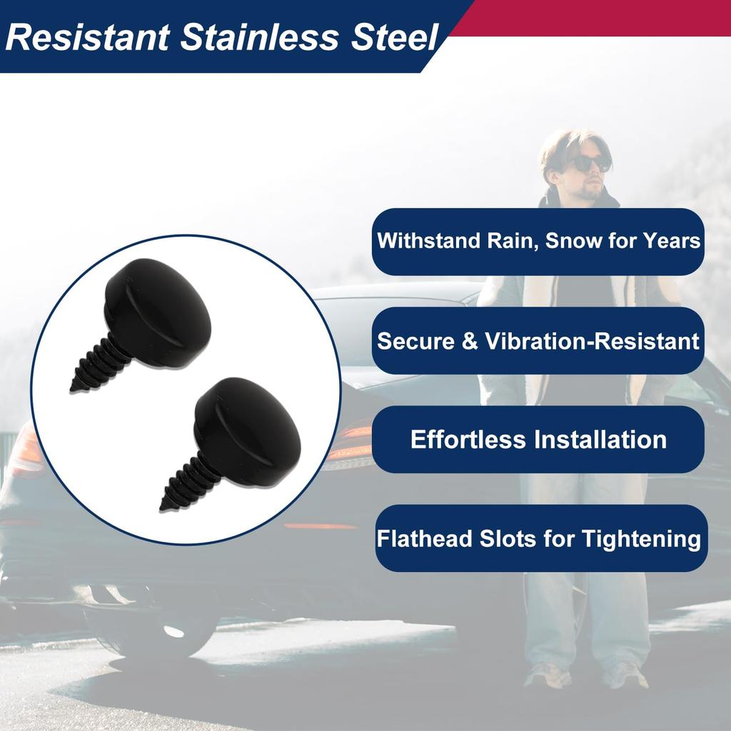 24 Pcs Rustproof License Plate Screws with Caps Black Stainless Steel Securing License Plate Bolts Fasteners Kit On Car Motorcycle Trucks