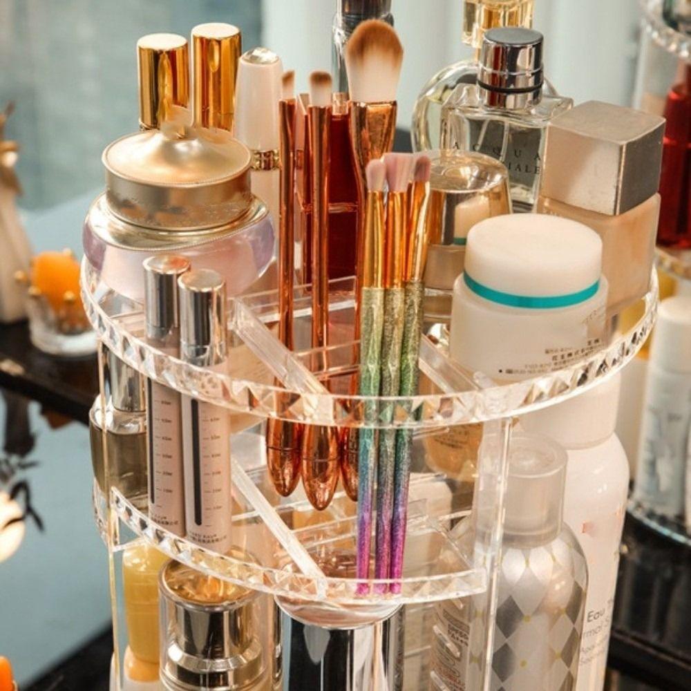 Space Saving Desktop Storage Rack 360 Degree Rotating Cosmetic Storage Box  Desk Organizer