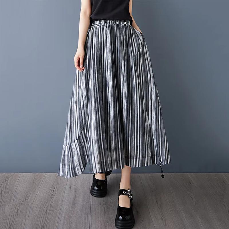 

XITAO Stripe Elastic Waist A-line Skirt GYX1646 One Size чёрный
