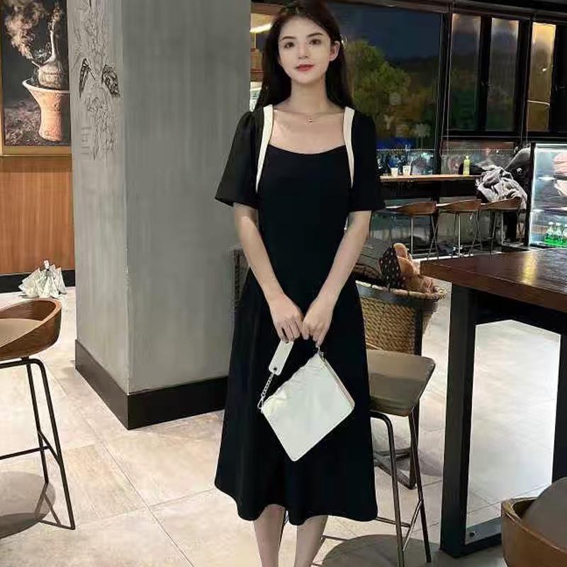 Women's High-End French Design Slimming Long Dress with Square Neck