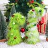 2 Pcs Green Furry Christmas Tree Faux Fur Plush Christmas Tree Tabletop Centerpiece with Red Xmas Ball for Home Party Holiday Decor