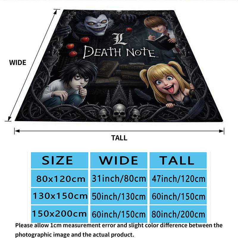 שמיכת פלנל עם הדפס Death Note, 1 יחידה, מתאימה לכל העונות, לקישוט הבית, לחום ונוחות, מתנות, מתנת חג