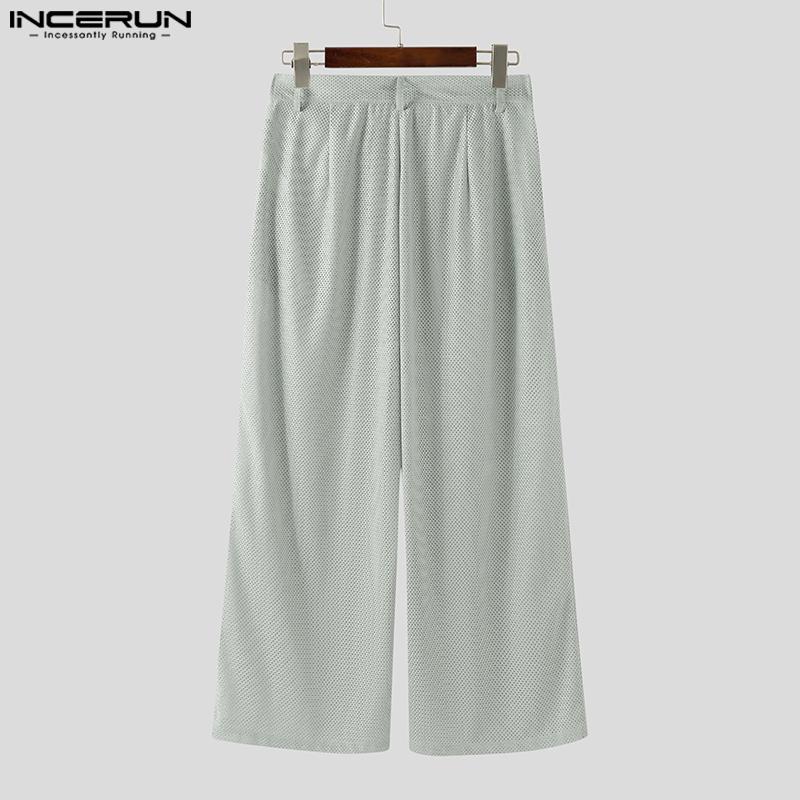 INCERUN Men Zip-up Waist Hollow See Through Casual Long Pants Trousers