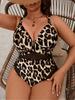 Plus Size Bikini One Piece Swimsuit Women Sexy Deep V-Neck Floral Print Bikini Swimwear Beachwear Tankini