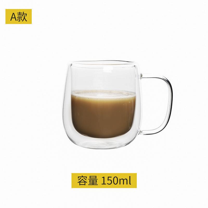 Cold Drink Milk Cup With Handle, Coffee Cup, High Temperature Resistant Double-Layer Heat Insulation Household Transparent Glass