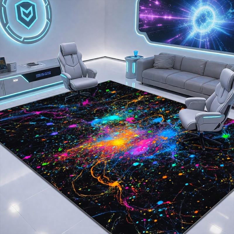 Color Splash Game Controller Gaming Rug Black Background Gamer Print Boys Playroom Carpet