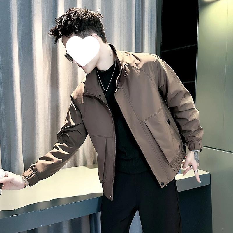 

Men s Coffee Color Hipster Stand Collar Jacket - 2025 Spring/Autumn Trendy Outerwear M (100-115 jin) кавовий