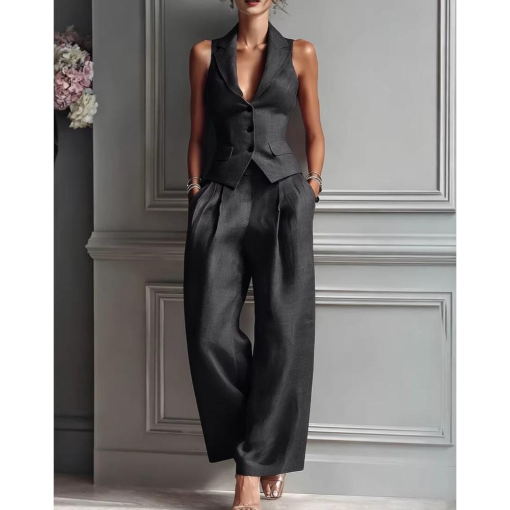 Summer Fashion Women's Two-piece Sexy V-neck Button Vest Fashion Casual Set