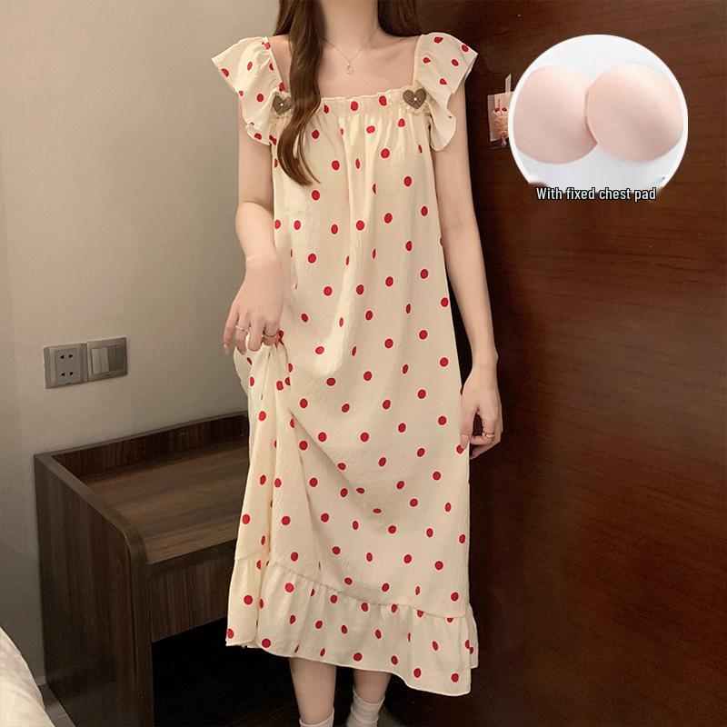Women's Cloud Cotton Camisole Nightgown with Built-in Bra, Princess Style, Long Lapel Design for Summer 2026.