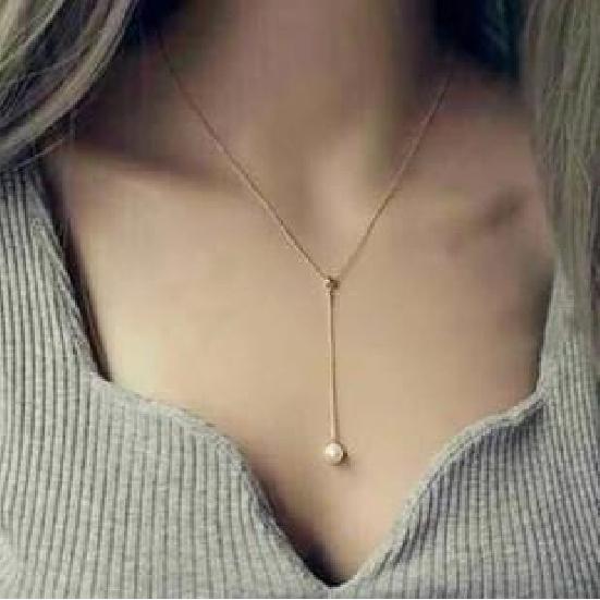 C007 Korean Style Y-shaped Mother-of-Pearl Necklace Adjustable Single Pearl Versatile Collarbone Chain Ear Jewelry серебряный