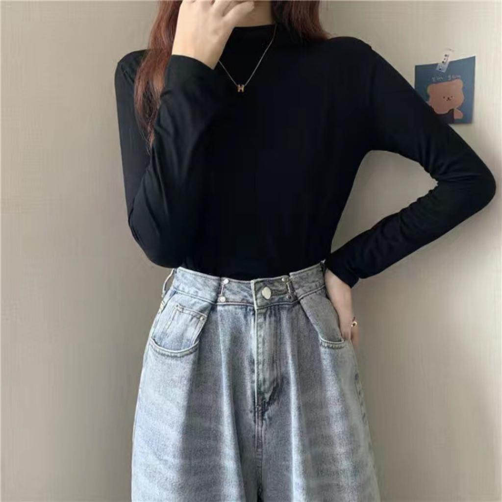 Women's O Neck Long Sleeve Modal Tunic Tops Basic Solid Color Tee Shirts Blouses