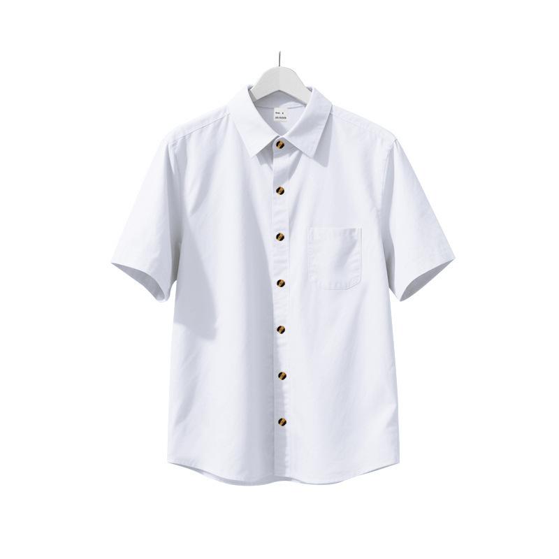 Letnia koszula męska z klapami, tkana, jednolita, prosta, luźna, casualowa, z krótkim rękawem