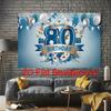 Party Backdrop 80Th Birthday Floral Balloon Blue Flat Golden Cafe Restaurant Club Celebration Photo Booth Birthday Party Decor