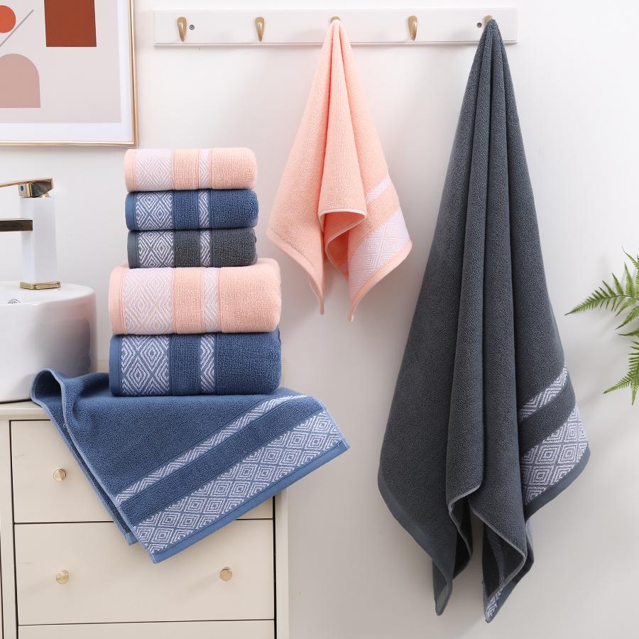 Geometric Satin Embroidery Cotton Face Towel - Thick, Soft, Fine Absorbent.