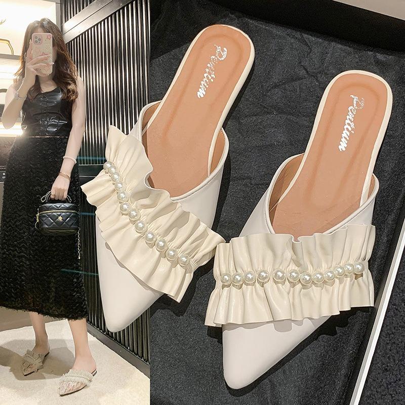 Flat-bottomed bag head half slippers women's shoes summer wear new niche half-support single shoes