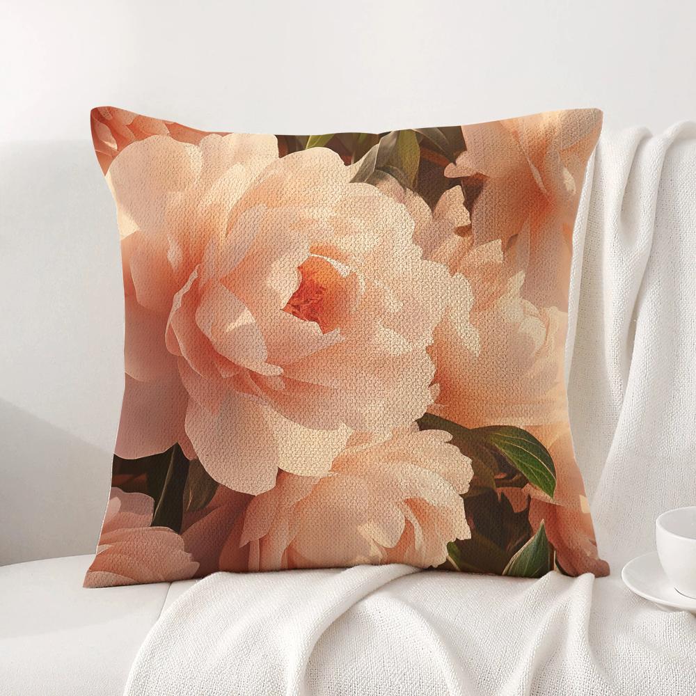 Hot Peony Cushion Cover Natural Linen Organic Fabric DoubleSided Printing Sofa Home Decor Breathable Bed Pillow
