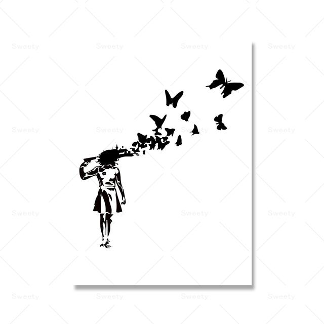 Street Graffiti Art Banksy Butterfly Girl Heart Poster Oil Painting Modern Thinker Living Room