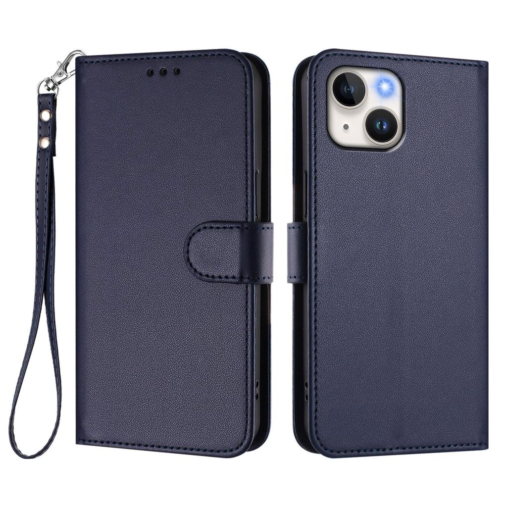 For iPhone 15 Leather Case Wallet Stand Phone Cover with Wrist Strap
