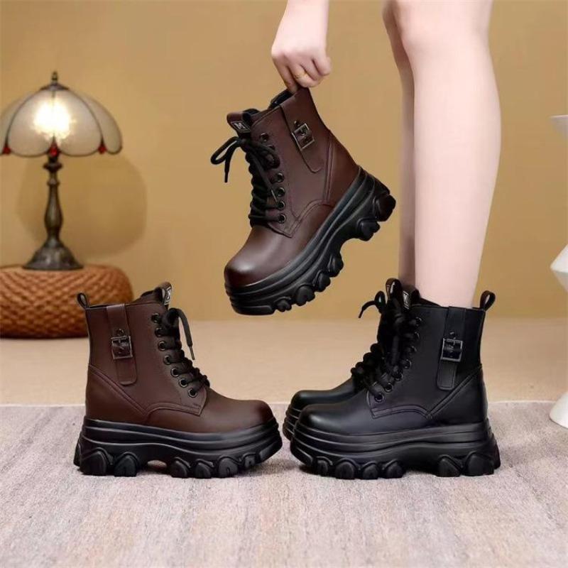 Soft leather five-centimeter short boots women's thick-soled autumn and winter new small inner height-increasing Martin boots