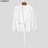 INCERUN Men Long Sleeve Patchwork See Through Mesh Bandage Waist Party Tops Shirts