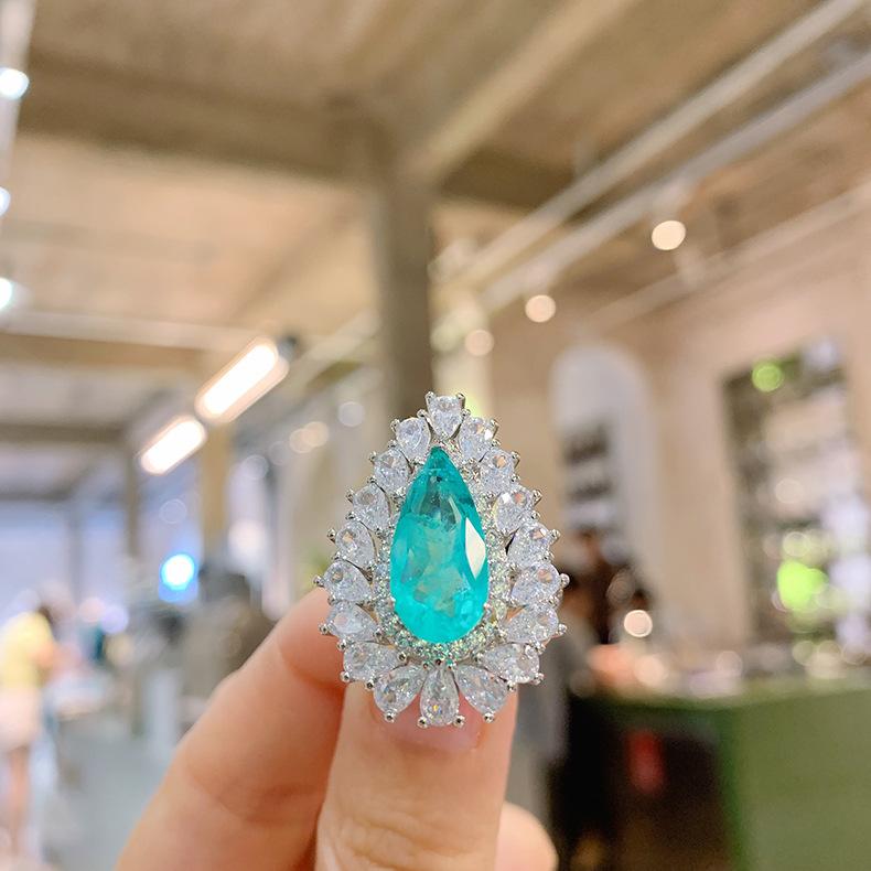 Retro Quadrat Smaragd Anhänger Grenzüberschreitend Paraiba Halskette Schmuck Ring Zubehör Set