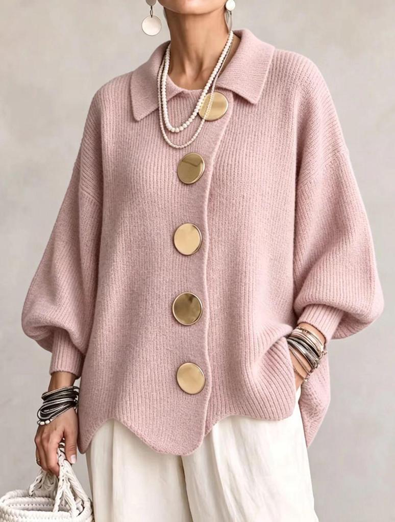 2026 European & American Retro Lapel Button Knit Cardigan - Women's Autumn/Winter Loose Coat