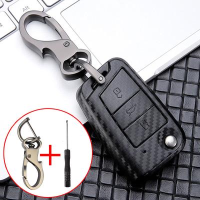 Kolfiberstil Fjärrnyckelskal Fodral Fob-skydd för VW Polo Golf 7 Tiguan Skoda Octavia Fabia Kodiaq Seat Nyckelring Nyckelring