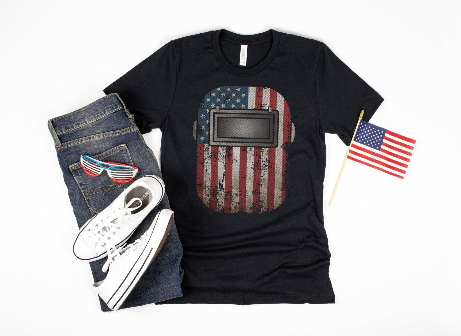 Welder USA Flag T-Shirt, July 4th, Welding Mask American Flag Tank Top, Fourth of July T-shirt, T-shirt,T-shirt, Gift 2XL