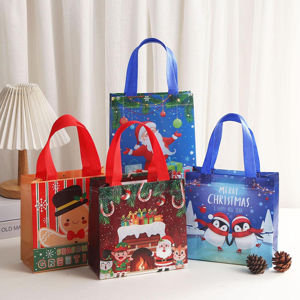 Christmas Eve Candy Gift Bag Print Festival Shopping Non-Woven Bags Cartoon Children Christmas Fabric Gift Bags With Handle
