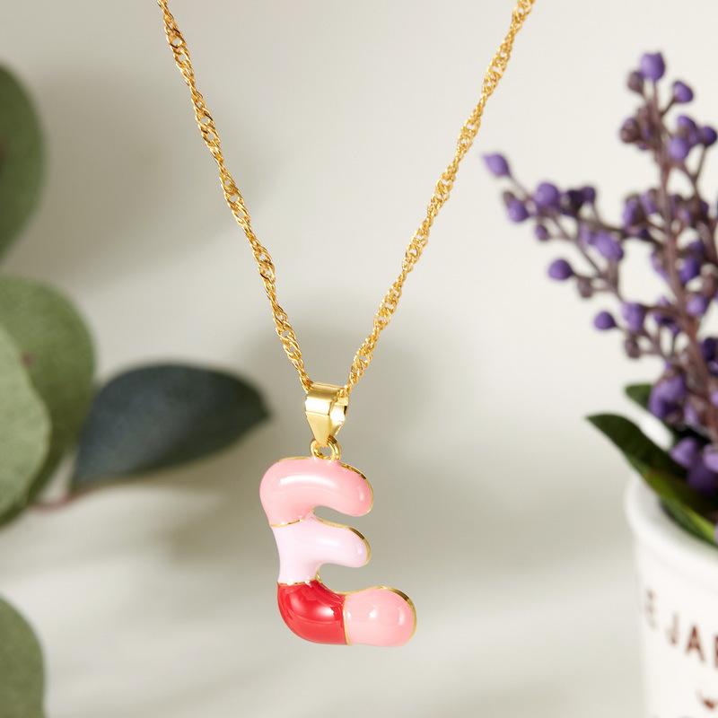 Colorful Bubble Initial Pendant Necklace - 26 Letter Clavicle Chain Jewelry