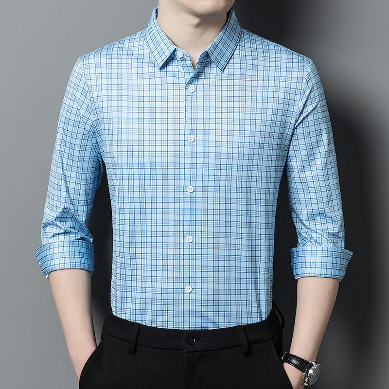 

Весенние и осенние мужские рубашки с длинными рукавами, деловые повседневные клетчатые топы для папы, тонкие топы, рубашки с лацканами для молодежи и среднего возраста, кардиганы M