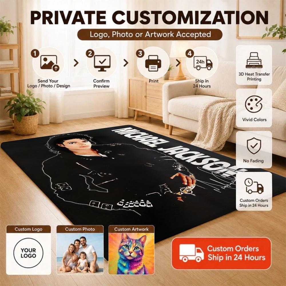 Michael Jackson Portrait Signature Printed Rug Absorbent Nonslip Carpet For Hallway Balcony Study Home Party Decor Halloween Gift