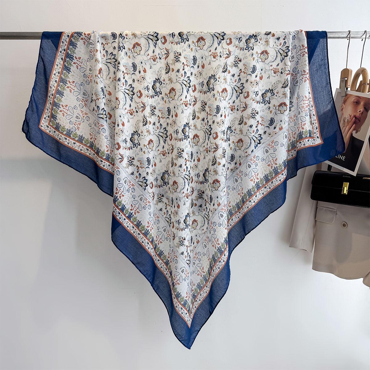 130*130 см Большой Шарф Пляжные Накидки Женские Роскошный Квадратный Шарф с Цветочным Принтом Модный Шарф из Имитации Шелка Банданы Элегантный Хиджаб