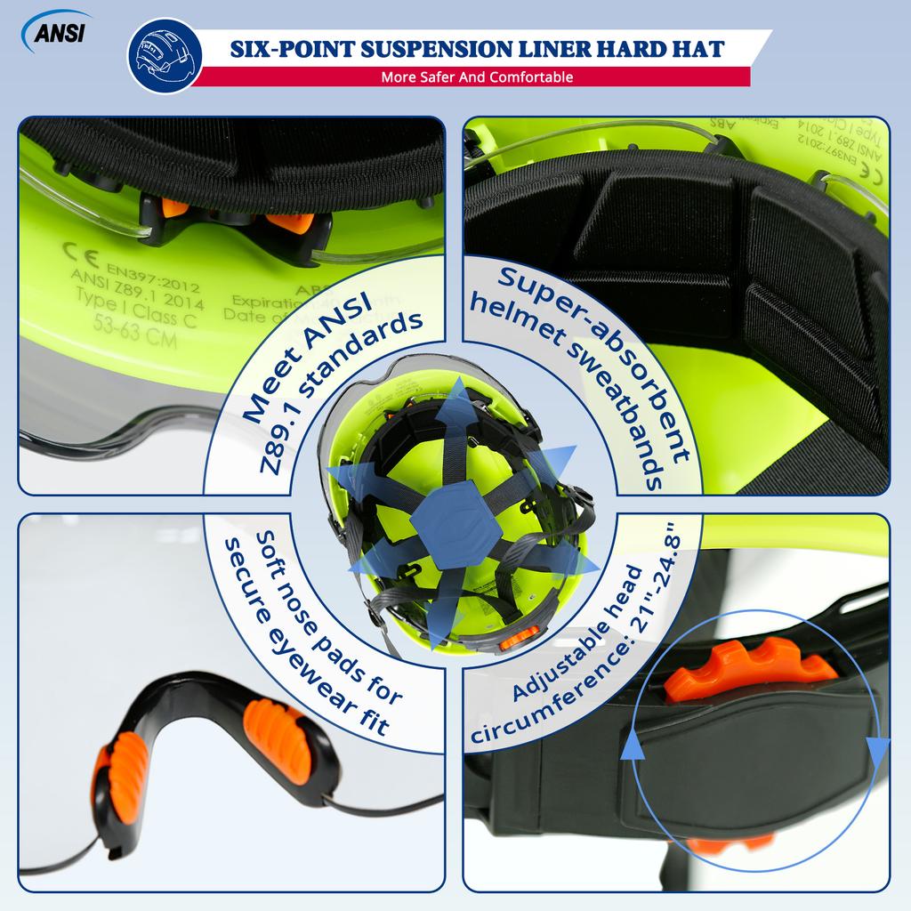 Safety Helmet With Visors Built In Goggles Contrast Color Earmuff Noise Reduction for Engineer Hard Hat ANSI Industrial Work Cap