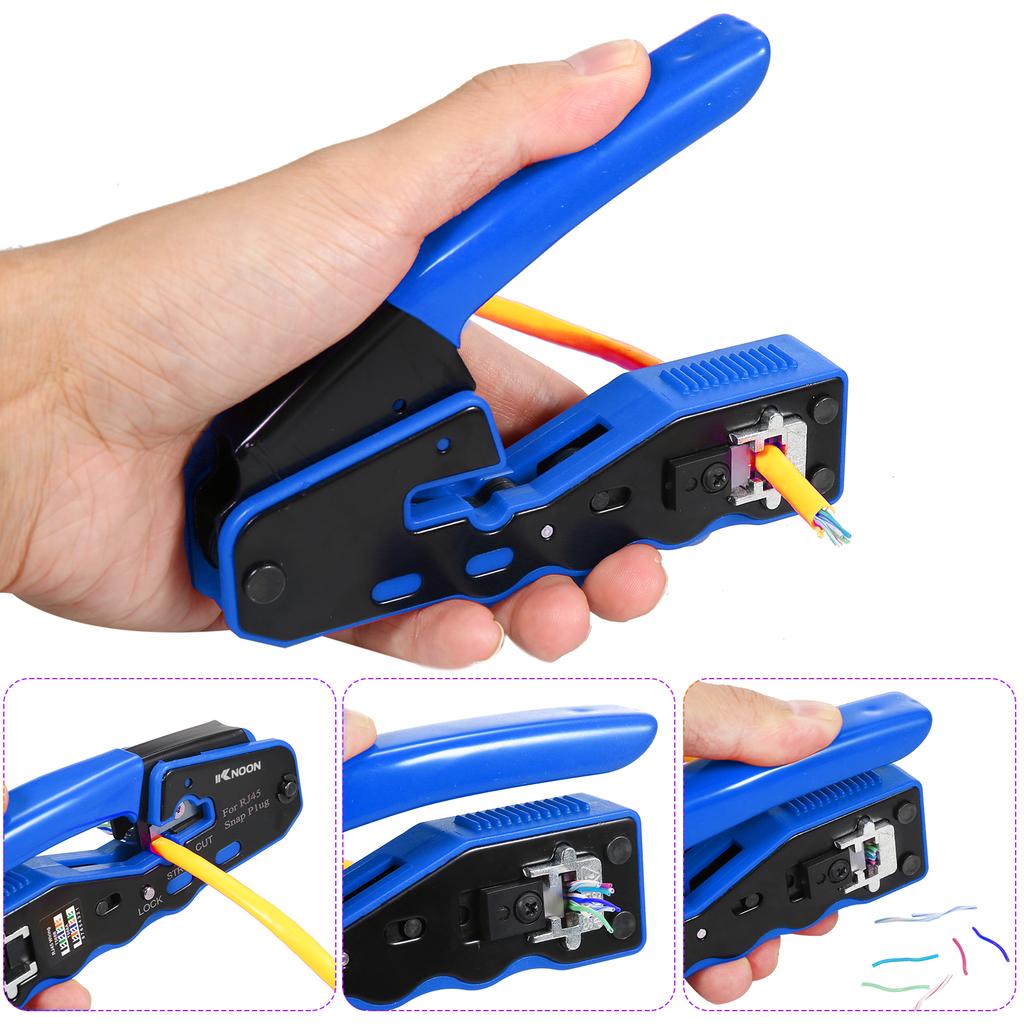 RJ45 Crimp Tool Kit All In One Pass Through Crimping Tool for Cat5e Cat6 Cat6a RJ45 Standard