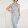 Miyake Women's Solid Sleeveless Pleated Slim-Fit Summer Maxi Dress