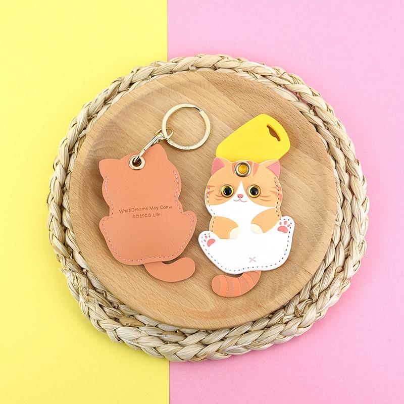 Pu Leather Keychain Holder Compatible With Airtag, Cute Pet Cat And Dog Gps Tracker Case Charm Key Ring