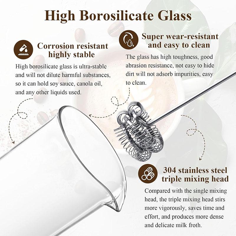 Electric Milk Frother Handheld Battery Operated Coffee Whisk Foam Maker Drink Mixer with 500ML Glass Pitcher Egg Beater Tools