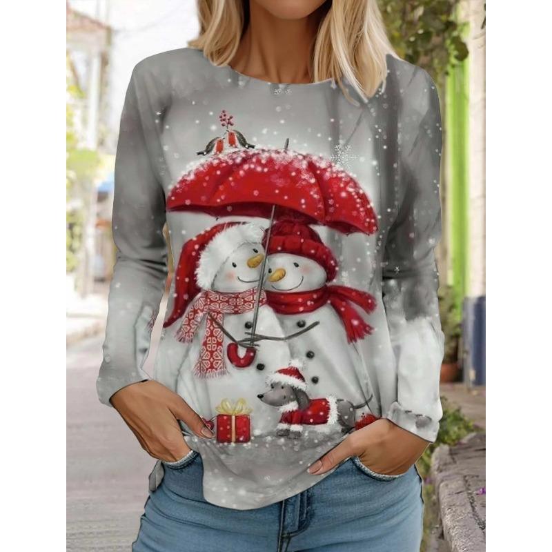 Móda Vánoce Sněhulák Dámské Tričko s dlouhým rukávem 3D vzor Podzimní Santa Claus Dámský Top Harajuku Pulovr Oblečení