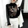 De Rong Women's Autumn/Winter Semi-High Neck Rhinestone Long-Sleeve T-Shirt