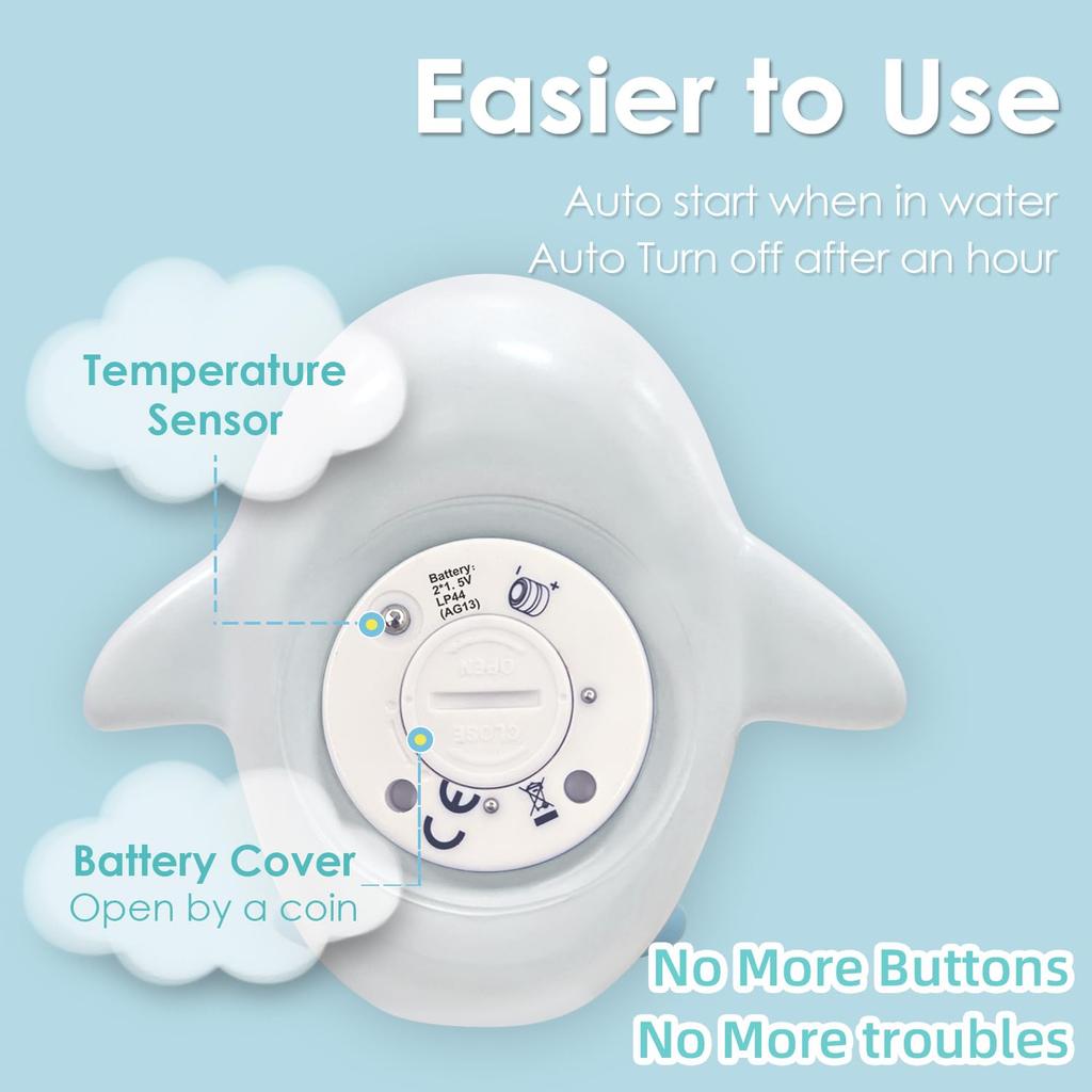Baby Bath Tub Thermometer - Bathtub Water Thermometer with Room Temperature - Safety Floating Whale Bathtub Toy - New Upgraded Mute Flashing Alert,